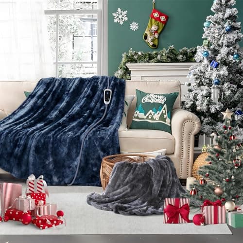 Sealy Electric Blanket Heated Throw, Faux Fur Heating Blanket with 6 Heat Settings & 2-10 Hours Auto Shut Off, Fast Heating & ETL Certification, 50x60 Inch, Navy Blue 5