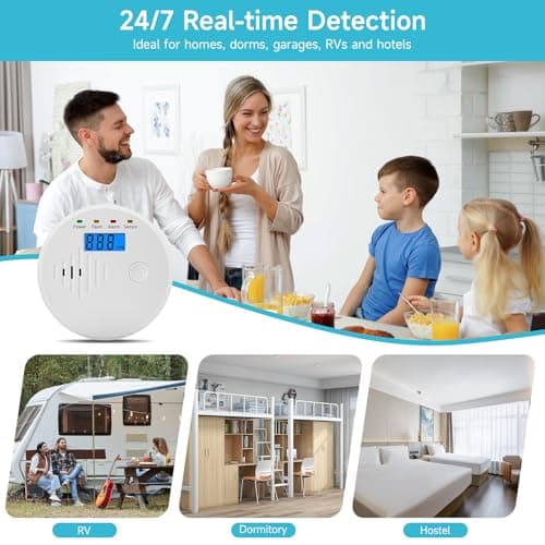 Carbon Monoxide Detector,Carbon Monoxide Alarm with LCD Digital Display Sound Light Warning,Battery Powered High Accuracy Co Gas Monitor Alarm Detectors for Travel Home Office Kitchen RV Hotel 5