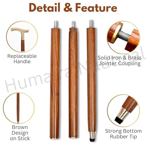 Vintage Brass Walking Stick – Handmade Wooden Cane with Solid Brass Handle – Antique Style Collectible Walking Cane for Men, Women & Seniors – Unique Gift Idea 5