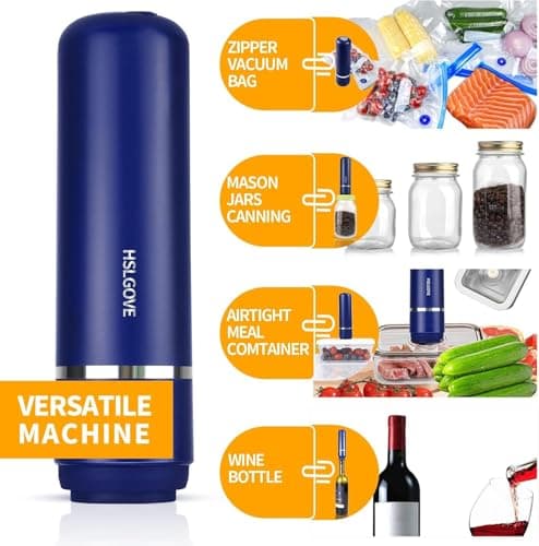 HSLGOVE Vacuum Sealer, Handheld Electric Mason Jar Vacuum Sealer Kit, Portable Food Sealer for Canning & Meal Storage, Includes 5 Reusable Bags, 10 Jar Lids & 2 Wine Sealers MatteBlue 2