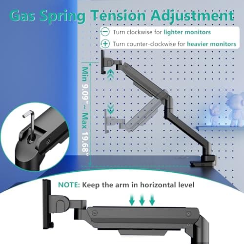 WALI Ultrawide Monitor Arm for 17 to 49 Inch Heavy Duty Curved Screens, Holds 44 Lbs, Adjustable Gas Spring Single Monitor Desk Mount for Samsung Odyssey G9, 75x75/100x100 VESA (GSM001XL-P), Black 7