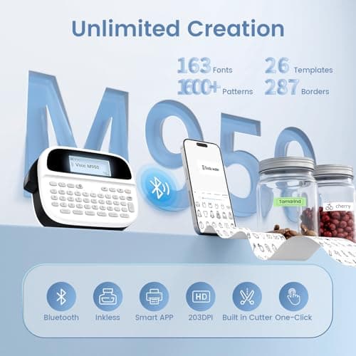 Vixic Label Maker, Label Maker Machine with-Tape, Portable Label Maker Rechargeable, Backlit Label Machine with Keyboard, M950 Bluetooth Label Makers Handheld for Home Office Kids Classroom Essentials 6