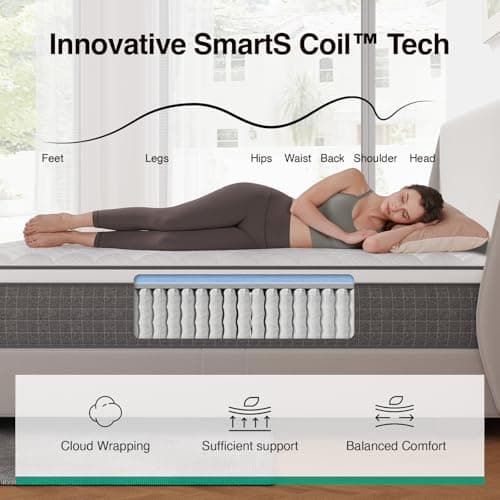 Novilla 12 Inch Queen Mattress,Queen Size Hybrid Mattress with Cooling Gel Memory Foam, Pocketed Coils & Cool-Touch Nylon Cover for Motion Isolation & Edge Support CertiPUR-US Certified 6