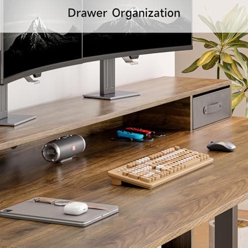 ONBRILL Standing Desk with Drawers, 63x24 Inch Electric Stand Up Desk with 3 Drawers and Open Storage Shelf, Adjustable Height 28-46 Inches for Home and Computer Workstation, Walnut 8