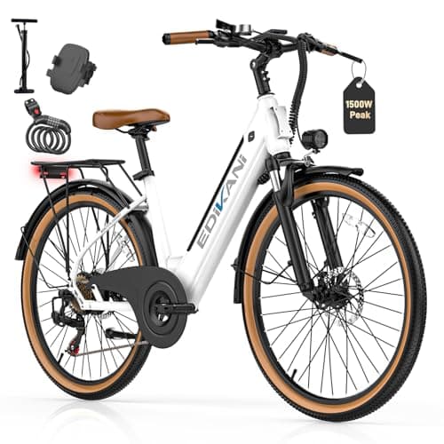 EDIKANI Electric Bike for Adults 25MPH 1500W Peak 26" Comfortable Step-Through Ebike with 48V Internal Battery Adjustable Stem Best Electric Bicycle for Women Commuter up to 70 Miles EDM02