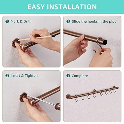 ROTHLEY Stainless Steel Pot and Pan Hanger: 23.7 Inch Wall Mounted Hanging Pots and Pans Rack with Hooks (Antique Copper) 7