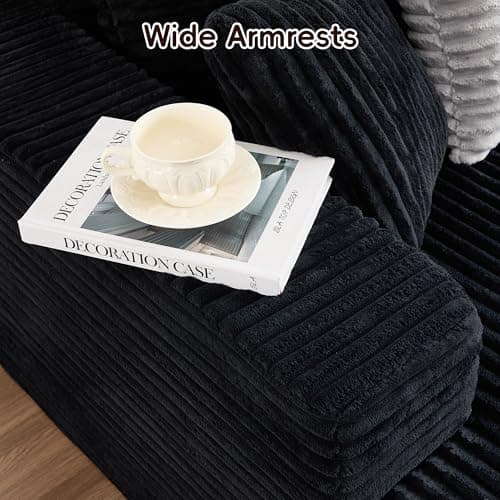 Opiesit 108" Boneless Couches for Living Room, Modular Sectional Sofa with Oversized Chaise, L-Shape Cloud Couch with Deep Seat, High-Density Memory Foam, No Assembly Required, Plush Corduroy Black 5