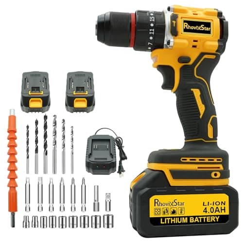 RhovixStar Electric Drill Set with Battery and Charger, Power Drill Tool Set 20V, 3/8-Inch Keyless Chuck, Variable Speed
