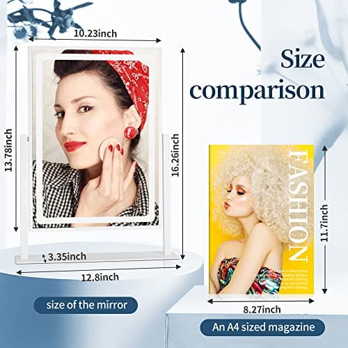 BRIGHTINWD Vanity Mirror with Lights - 13.78"× 10.23" Adjustable Lighted Makeup Mirror for Desk, Detachable 10X Magnification Mirror, Touch Sensor, Desk Mirror for Bedroom & Dressing Room (White) 5