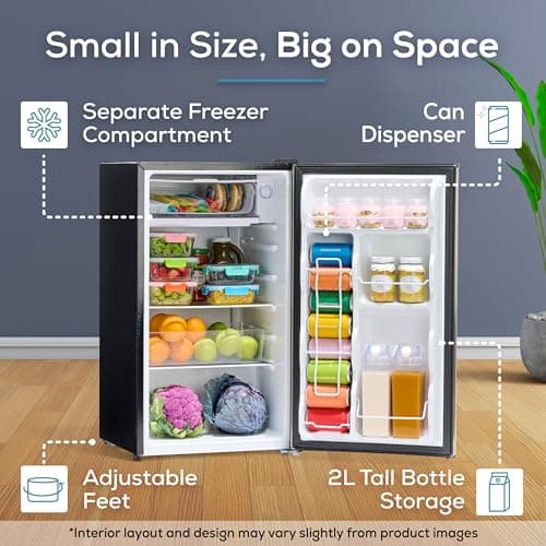 Igloo 3.2 Cu.Ft. Mini Fridge with Freezer - Single Door Compact Refrigerator with Glass Shelves for Homes, Dorms & Offices- Keep Snacks, Drinks & Frozen Foods Cool with Temperature Control Mini Fridge 3