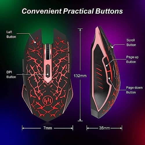 VEGCOO C12 Wireless Gaming Mouse,Rechargeable Mice Silent Click Cordless Mouse with 6 Buttons PC Gaming Mice Advanced Technology with 2.4GHZ Up to 2400DPI for PC Laptop (Red) 7