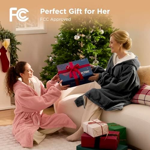 Bedsure Portable Heated Wearable Blanket Hoodie - Faux Cashmere Electric Blanket with 20000mAh Battery Pack, Cordless USB Heated Throw, Winter Gifts for Women, 4 Heat Levels & 4 Timers, 22"x43", Grey 9