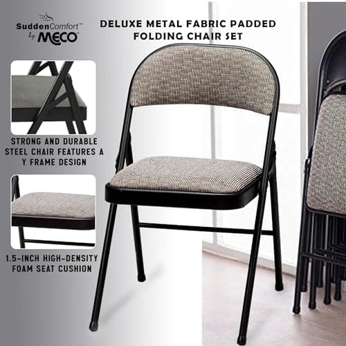 MECO 4-Pack Portable Padded Foldable Chairs, Lightweight and Cushioned Metal Fabric Folding Chair, Sudden Comfort, Black - Compact and Collapsible Furniture for Indoor and Outdoor Use 5
