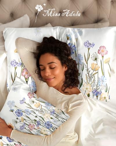 Miss Adola 2 Pack Silk Pillowcase - Standard Size 20 x 26 Inch Silky Pillow Case for Hair and Skin Soft Cute Aesthetic Bed Sleeping Pillow Cover with Zipper for Women, Colorful Flower 6