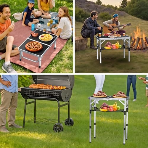Anbte Folding Camping Table, Aluminum 24" x 16" Adjustable Height Small Folding Table with Carrying Handle, Lightweight, Portable Camping Table Waterproof for Outdoor Indoor Picnic Beach BBQ (Black) 5