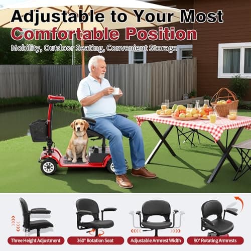 4 Wheel Mobility Scooter for Seniors & Adults Easy to Use Operate and Foldable ,Heavy Duty 418 LBS, 12.4 Mile Range, Tight Turning Radius 7