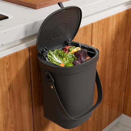 Surumer Mountable Silicone Collapsible Kitchen Compost Bin Under Sink, Hanging Trash Can with Lid for |Cupboard|Bathroom|Bedroom|Office|Camping, Indoor Compost Bucket, 2 Gallon Black