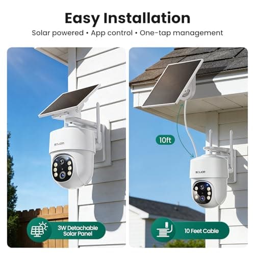 SOLIOM- 5MP Security Cameras Wireless Outdoor, No Subscription & Solar Powered,4-Cam Pack Cameras for Home Security with 360° Auto Motion Tracking, 3K Color Night Vision,5G & 2.4G Router Compatible 5