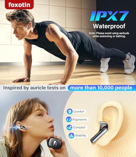 Ear Buds Wireless Earbuds - Bluetooth 5.3 Headphones (48H Playback) Built in Mic with LED Display Charging Case, IP7 Waterproof Earphone for iPhone Andriod Phones Laptop Sports Workout - Black 6