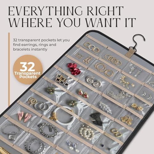 SoCal Buttercup Hanging Jewelry Organizer Storage with Hanger Metal Hooks Double-Sided Jewelry Holder- Wall Mount Holder for Earrings, Necklaces, Rings on Closet, Wall, Door, 1 piece, Large, Black 6