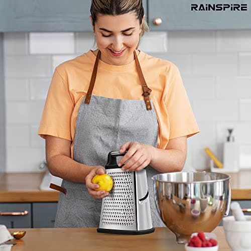 Rainspire Professional Box Grater, Cheese Grater Box for Kitchen Stainless Steel with 4 Sides, Cheese and Spice Graters with Handle for Vegetables, Ginger, Potatoes, Black 7