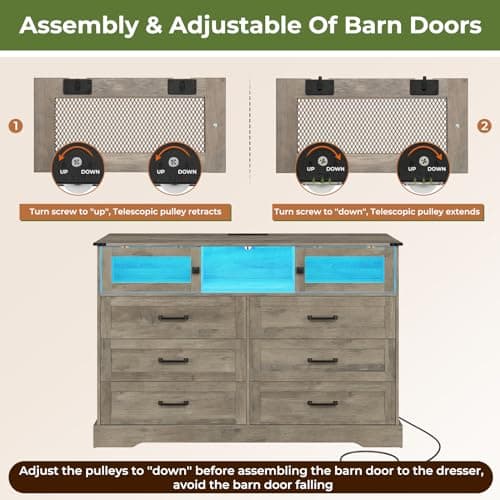 Hasuit 6 Drawer Dresser with LED Lights and Charging Station, Farmhouse Chest of Drawers Closet Organizer, Clothes Storage Cabinet Double Dressers for Bedroom, Living Room, Hallway, Rustic Oak 7