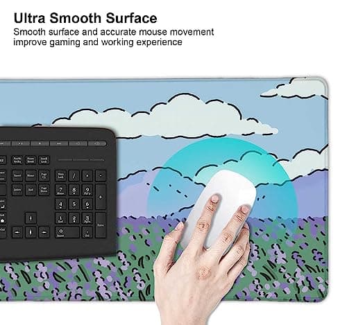 HUOCAIREN Anime Lavender Desk Mat, Cute Mousepad, Kawaii Landscape Japan Deskmat Mat, Green Purple Blue XL Large XXL Gaming Keyboard Mouse Pad 5