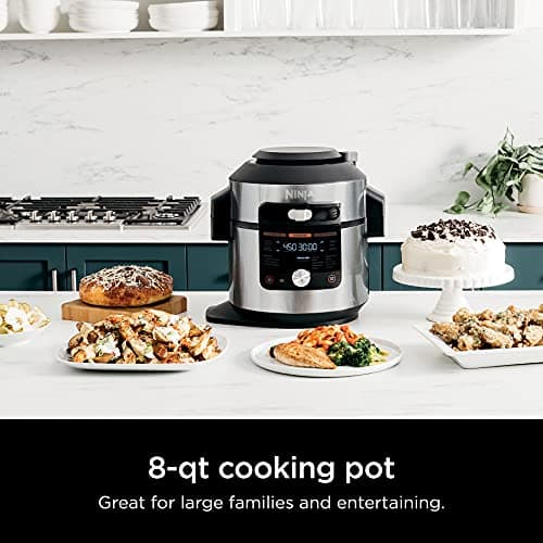 Ninja OL701 Foodi 14-in-1 SMART XL 8 Qt. Pressure Cooker Steam Fryer with SmartLid & Thermometer + Auto-Steam Release, that Air Fries, Proofs & More, 3-Layer Capacity, 5 Qt. Crisp Basket, Silver/Black 9