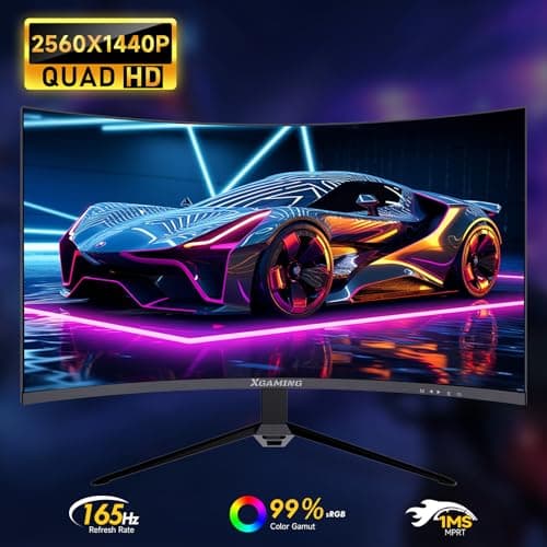 XGaming 27 Inch Curved Gaming Monitor, QHD 2560 x 1440p, 144Hz/165Hz, 16:9 Wide HDR Display, 99% sRGB, FreeSync, 1ms, Built-in Speaker, 2* HDMI & DisplayPort, Tilt Adjustable, Black 2