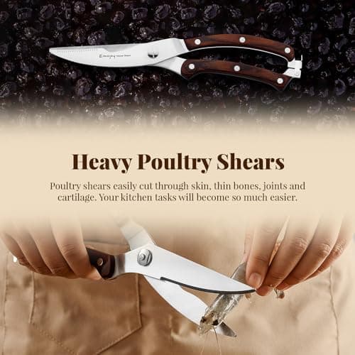 Knife Set, 15-pcs Emojoy Kitchen Knife Set with Block, Premium Kitchen Knives with Heavy Poultry Shears, Sharpener and 6pcs Serrated Steak Knives 6