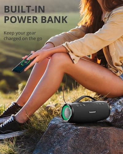 Tronsmart Mirtune S100 Portable Bluetooth Speaker, 50W Punchy Bass &Clear Treble, Retractable Handle, 20H Playtime, IPX7 Waterproof, Customize EQ for Outdoor, Camping,Beach(Black) 7