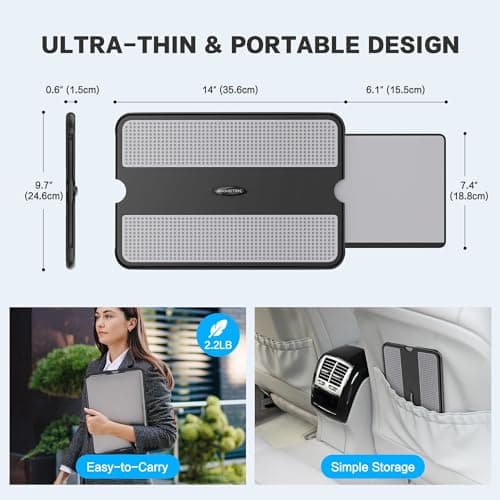 AboveTEK Portable Laptop Lap Desk w/Retractable Left/Right Mouse Pad Tray, Non-Slip Heat Shield Tablet Notebook Computer Stand Table w/Sturdy Stable Work Surface for Bed Sofa Couch or Travel 5