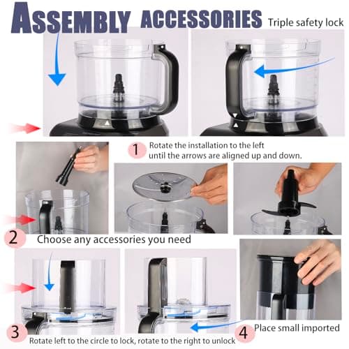 14 Cup Food Processor, French-Fry-Cutter, Blending, Mixing, Shredding, and Slicing, Meat and Vegetable Chopping, Doughing for Home Use, Mincing, and Pureeing,4 Speeds, Large Feed Chute,600W 7