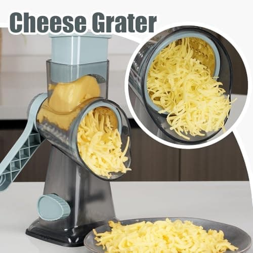 KEOUKE Rotary Cheese Grater Hand Crank Transparent - Shredder Slicer Grinder 3 Stainless Steel Blades, Stable Suction, Labor-Saving Handle, Safe Kitchen Tool for Cheese, Vegetable, Nuts, Chocolate 6