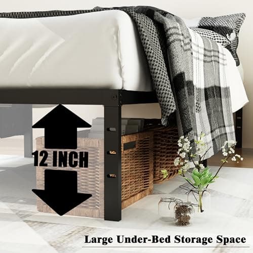 caziwhave Full Size Bed Frame 14 Inch High Max 3500 lbs Heavy Duty Metal Mattress Foundation Platform Bed Frame Full Sturdy Steel Slat Support No Box Spring Needed Easy to Assembly Non Slip 5