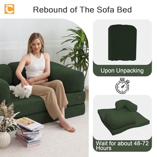 COMAX 4‑in‑1 Futon Sofa Bed Queen – Floor Foldable Convertible Sofa Couch with L‑Shaped Armrests, Removable Cover, Green Convertible Guest Bed | Space‑Saving Fold‑Out Mattress Lounge for Living Room 9