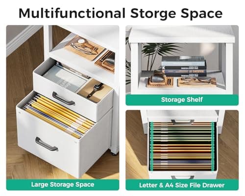 Coleshome L Shaped Computer Desk with 6 Drawers & Power Outlet, 55 Inch Corner Desk with Reversible Storage Shelf & File Drawer, Home Office Desk, White 7