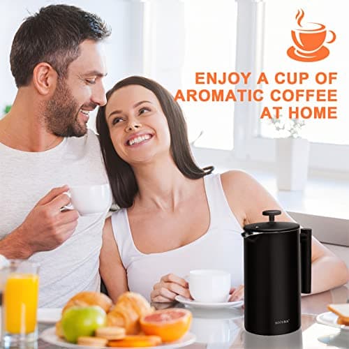 Secura French Press Coffee Maker, 304 Grade Stainless Steel Insulated Coffee Press with 2 Extra Screens, 34oz (1 Litre), Black 8