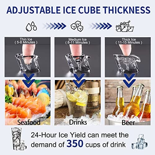Commercial Ice Maker Machine 120Lbs/24H with 35Lbs Ice Capacity, 45Pcs Clear Ice Cubes Ready in 11-20Mins, Stainless Steel Under Counter Freestanding Large Ice Machine, 2 Water Inlet Modes 5