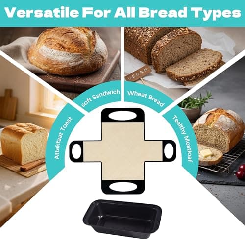9 x 5 Loaf Pan Set with Silicone Bread Sling – 2 Bread Pans + 2 Nonstick Loaf Liners for Homemade Baking, Sourdough, Banana Bread, Sandwich Loaves – Rectangular Baking Tray for Kitchen Home Baker 9