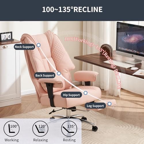 EXCEBET Big and Tall Office Chair 400lbs Wide Seat, Leather High Back Executive Office Chair with Foot Rest, Ergonomic Chairs Lumbar Support for Lower Back Pain Relief (Light Pink) 5