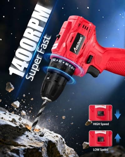 AVID POWER Brushless Power Drill Set, 2-Speed Control, 3/8-Inch Keyless Chuck & 25+1 Position, 12V Electric Drill Cordless Driver Kit with 2000mAh Battery, Charger and 22pcs Accessories 6