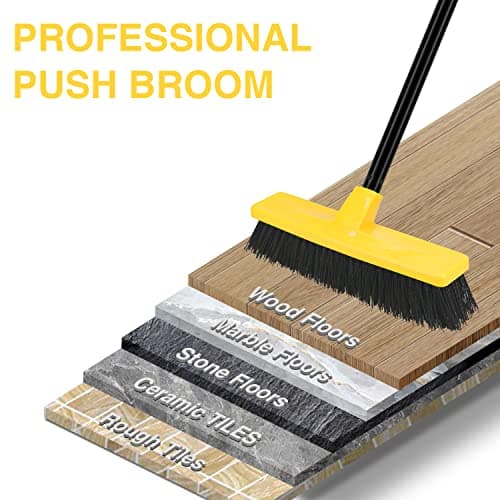 Push Broom Outdoor Indoor Broom 12" Wide,50" Long Handle with Stiff Bristles for Cleaning Scrubbing Deck Driveway Yard Patio Wood Stone Tile Floor 8