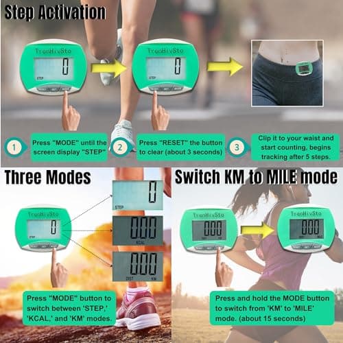 Pedometer for Walking Steps and Miles,Simple Step Counter Clip on Pedometer for Walking Steps and Miles Step Mile Tracker for Running Women Men Kids Seniors,TrenHivSto 5
