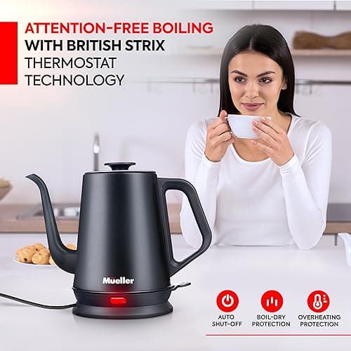 Mueller Electric Gooseneck Kettle with Pour Over Drip Coffee Maker Coffee Serving Set, Stainless Steel, Tea Kettle, Matte 6