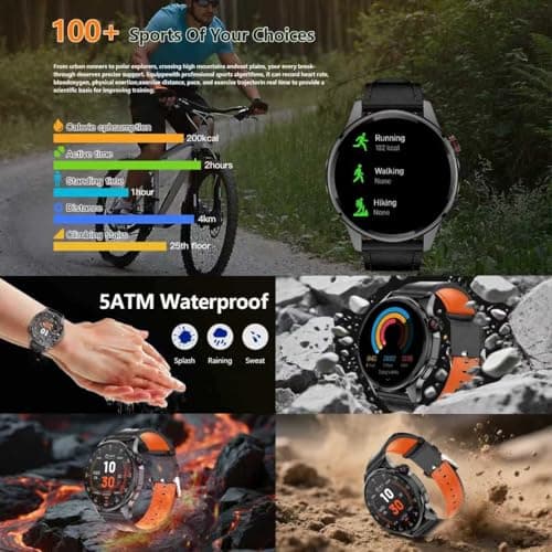 Smart Watch, GPS & Free Maps, AI, Bluetooth Call & Text, Health, Sleep & Fitness Tracker, 100+ Sport Modes, Waterproof, Long Battery Life, Waterproof, Compass, Barometer, 2 Bands Smartwatch for Men 5