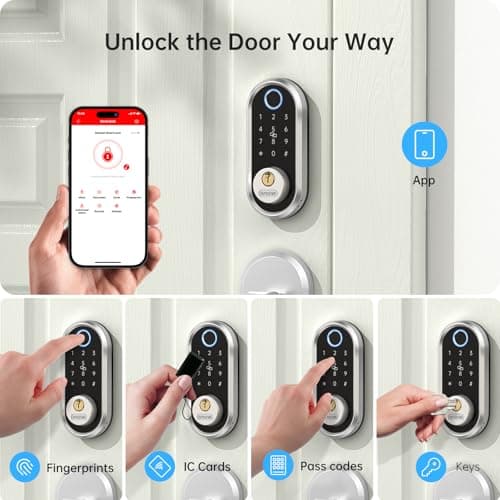 Smart Deadbolt, SMONET Fingerprint Electronic Deadbolt Door Lock with Keypad-Bluetooth Keyless Entry Front Door Digital Keypad App Control, Ekeys Sharing, App Monitoring Auto Lock for Homes and Hotel 5