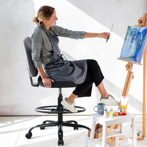 MALOL Drafting Chair-Tall Office Chair 275lbs, Standing Desk Chair with Adjustable Footrest Ring, Wide Seat, Thick Cushion and Back, High Office Counter Desk Chair for Home Bar Kitchen Shop, Black 9