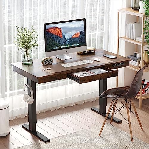 Yoimori Electric Standing Desk with Drawer,48 x 24 Inches Adjustable Height Desk with 12W Wireless Charging,One-Piece Wooden Desktop Sit Stand Up 9