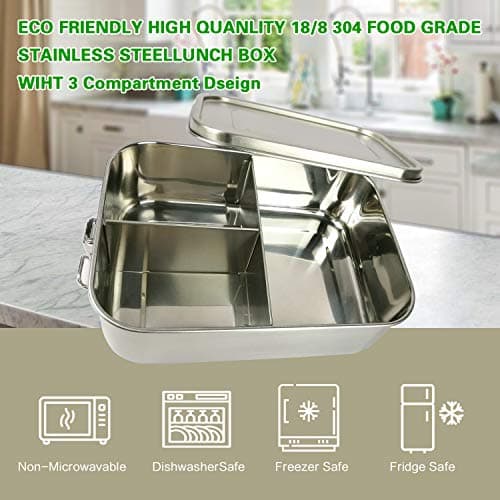 UPTRUST Leak Proof Stainless Steel Bento Container for Lunch, 40oz Bento Lunch Box for Kids or Adults, 3 Compartment Packing Box for Meal Fruit Snack (40OZ/1200ML) 3